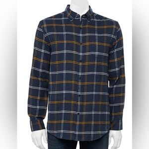 NWT M ‎ Flannel Button Down Shirt Croft & Barrow Men"s Blue Yellow Plaid